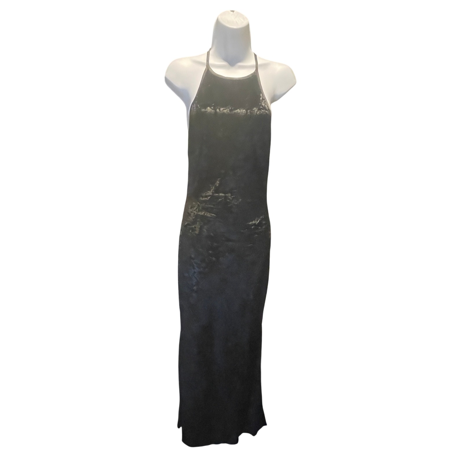 Womens Edgy Y2k Goth Black Crushed Velvet Backless Maxi Dress Medium Glam Witchy